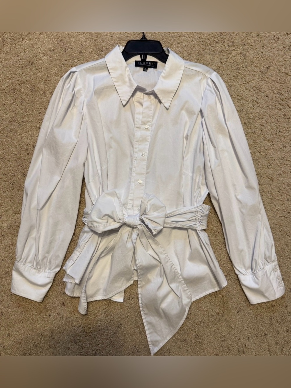 Eloquii White Button-Down Tie-Waist Poplin Shirt